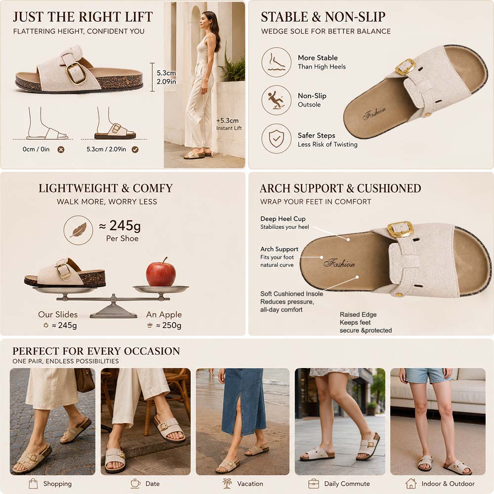Last Day: 80% Off ✨ Vintage Buckle Slides for Women & Men – Suede-Look Adjustable Strap Sandals, Comfortable Everyday Walking Shoes with Cushioned Footbed