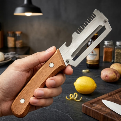 ⏰Last Day 60% OFF🔥 2-in-1 Stainless Steel Vegetable Peeler with Wooden Handle & Bottle Opener