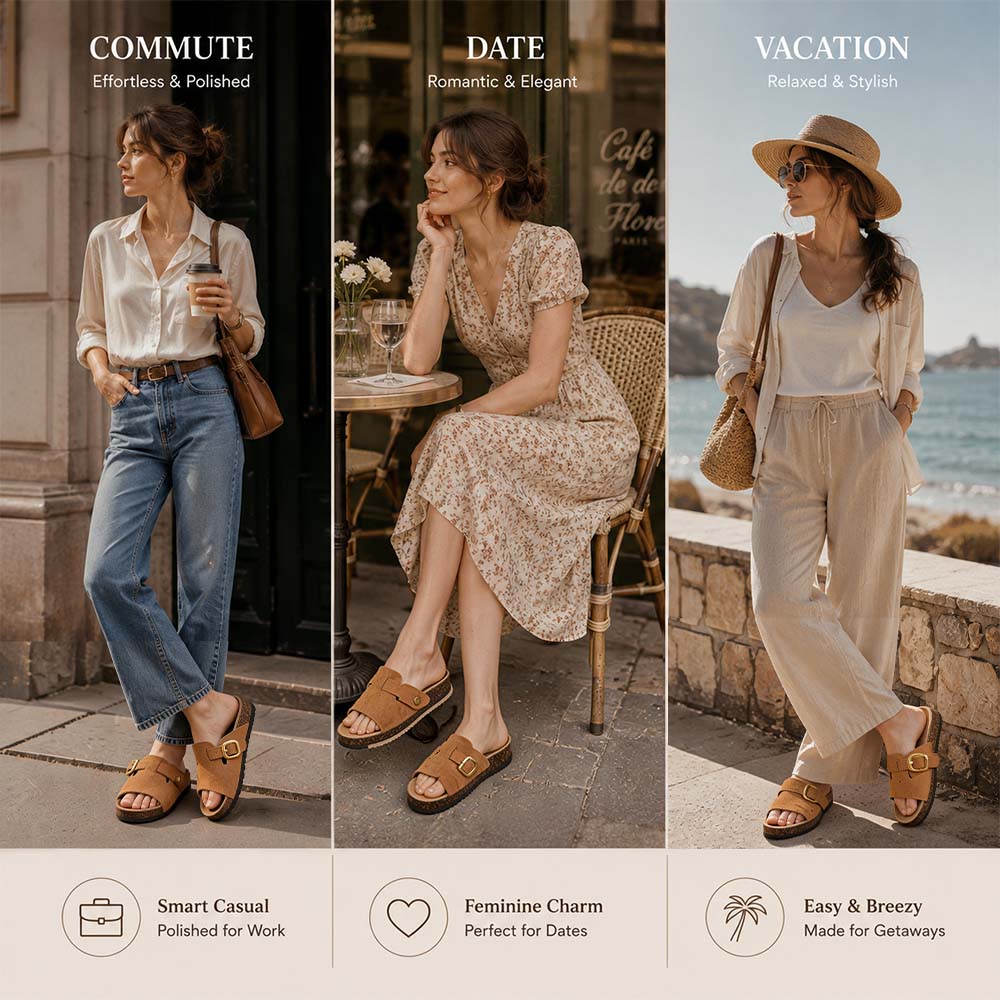 Last Day: 80% Off ✨ Vintage Buckle Slides for Women & Men – Suede-Look Adjustable Strap Sandals, Comfortable Everyday Walking Shoes with Cushioned Footbed
