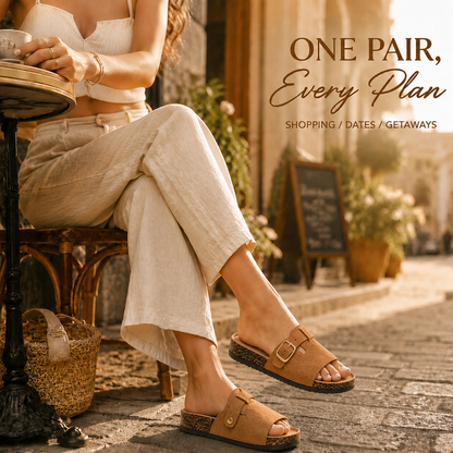 Last Day: 80% Off ✨ Vintage Buckle Slides for Women & Men – Suede-Look Adjustable Strap Sandals, Comfortable Everyday Walking Shoes with Cushioned Footbed