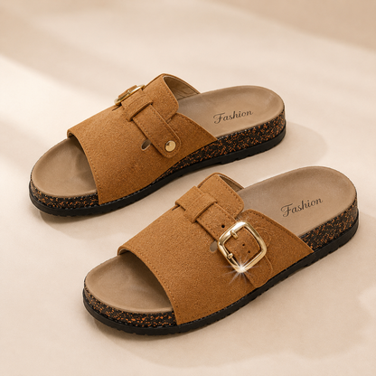 Last Day: 80% Off ✨ Vintage Buckle Slides for Women & Men – Suede-Look Adjustable Strap Sandals, Comfortable Everyday Walking Shoes with Cushioned Footbed
