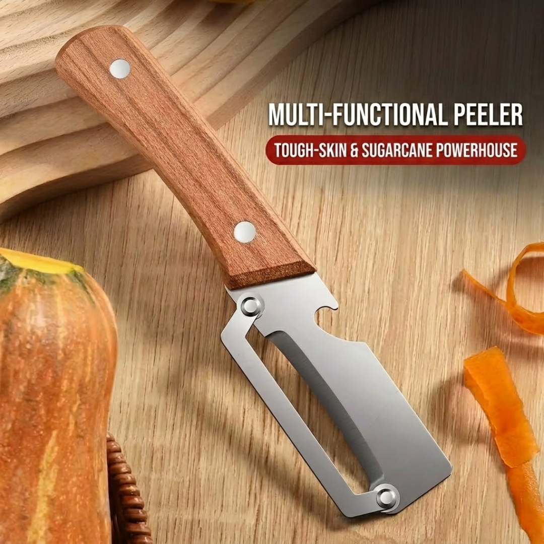 ⏰Last Day 60% OFF🔥 2-in-1 Stainless Steel Vegetable Peeler with Wooden Handle & Bottle Opener