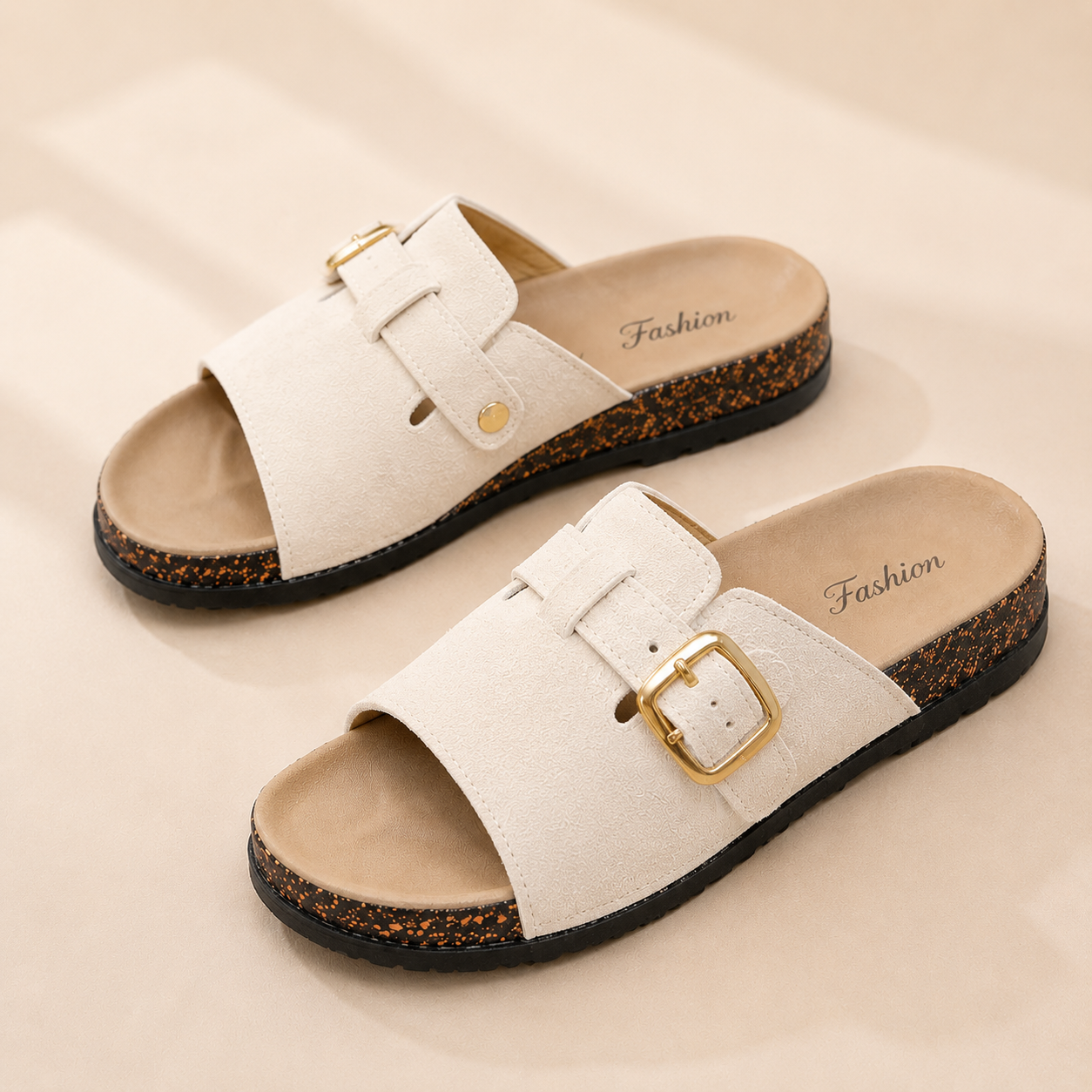 Last Day: 80% Off ✨ Vintage Buckle Slides for Women & Men – Suede-Look Adjustable Strap Sandals, Comfortable Everyday Walking Shoes with Cushioned Footbed