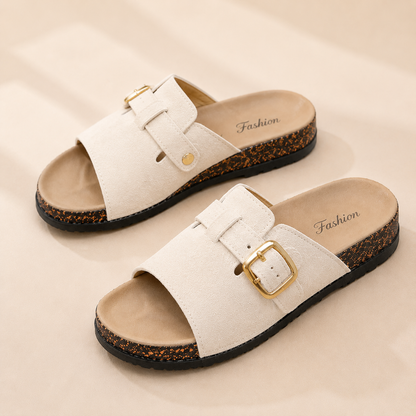 Last Day: 80% Off ✨ Vintage Buckle Slides for Women & Men – Suede-Look Adjustable Strap Sandals, Comfortable Everyday Walking Shoes with Cushioned Footbed